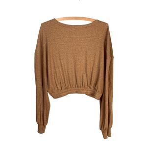 Cropped Ribbed Knit Top Miss Love Brown Womens Size M